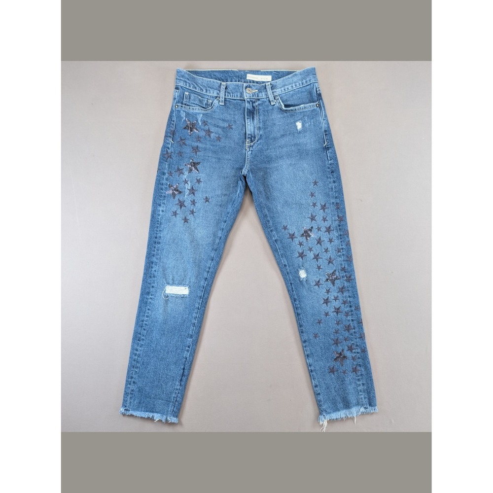 Pilcro Anthropologie Slim Boyfriend Star Embroidered Jeans 27